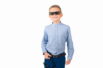 Fototapeta premium Surprised,smiling caucasian Boy With 3D Glasses Concept