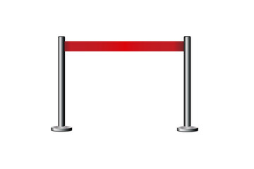 Realistic fencing for exclusive entrance or security zone. Silver barrier with red ribbon for VIP Presentation. Red rope for exhibition halls and car dealerships.