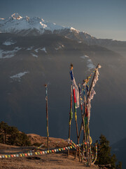 Nagthali, Langtang, Nepal. Buddhist prayer flags and Himalaya on the background.