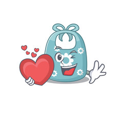 A sweet baby apron cartoon character style holding a big heart