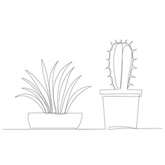 cactus in a pot continuous line drawing