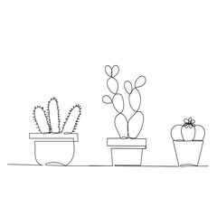 vector, isolated, cactus grow, continuous line drawing, set