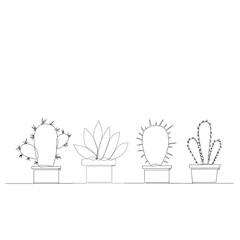 Naklejka premium vector, isolated, cactus grow, continuous line drawing