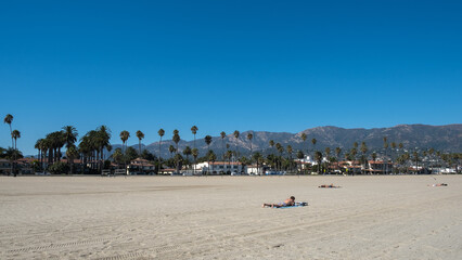 Fototapeta na wymiar sunbathe on the beach out in the sun, Santa Barbara