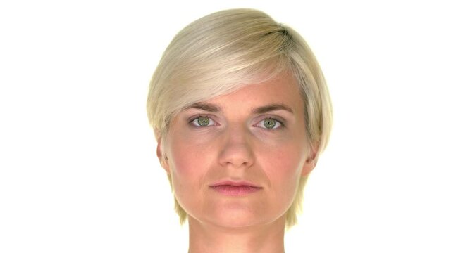 The face of a woman closing her eyes on a perfectly white background