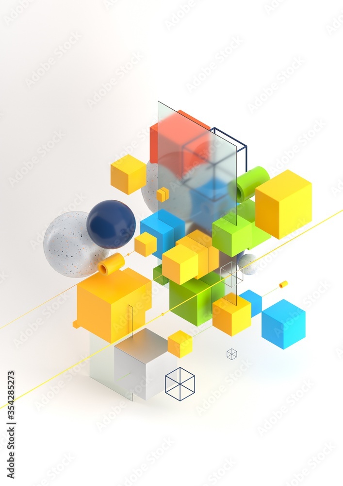 Leinwandbilder abstract 3d render visualization background, template modern composition of geometric shapes in isom