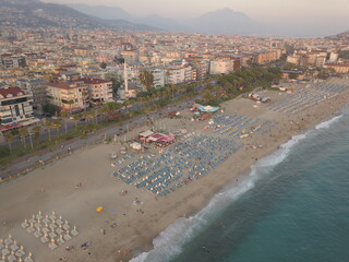 view of the coast of the mediterranean sea, view of the beach, waves on the beach, turkey, alanya, Mediterranean sea, travel around turkey