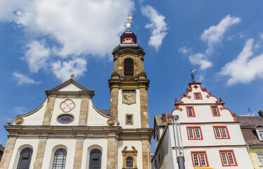 Obraz premium Church tower and historic facades in Hachenburg, Germany