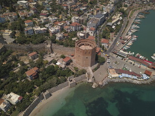 view of the old town of alanya, Red Tower of alanya, turkey