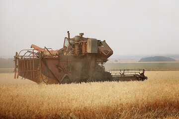 combine harvester working on the field