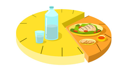 Intermittent fasting : Eating window of 8 hours with fasting period of 16 hours, graphic for healthy lifestyle education, Vector illustration, Flat design