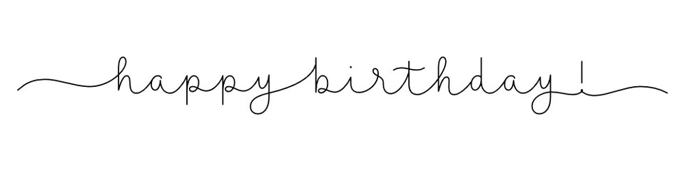 HAPPY BIRTHDAY! black vector monoline calligraphy banner with swashes