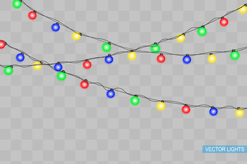 Christmas lights isolated on transparent background