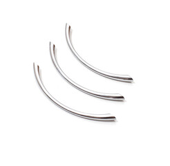 Chrome handle bracket for furniture on a white background, isolate, close-up