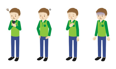 Illustration set of 4 poses of male character standing