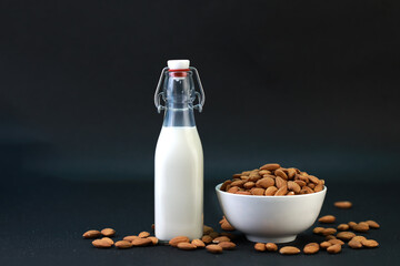 Almond in a cup and milk, perfect for a bright and beautiful breakfast