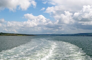 View of the landscape of Ireland from a ferry