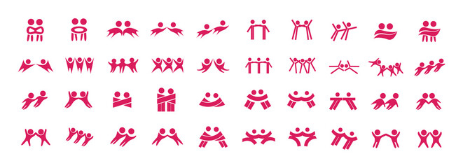 Fototapeta na wymiar Abstract People Logo Set. Human Figure Isolated On White Background. Icons Collection For Human Success, Celebration Logo, Achievement Symbol And Activity. Different Happy People. Figure Logo, Vector