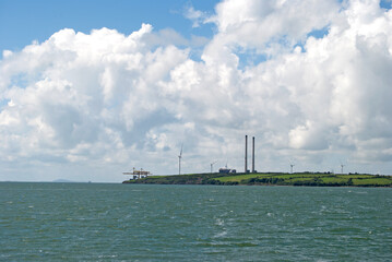 View of the landscape of Ireland from a ferry