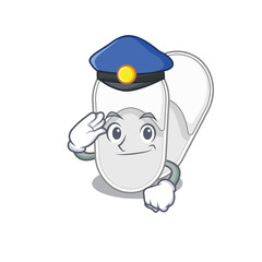 Police officer cartoon drawing of hotel slippers wearing a blue hat