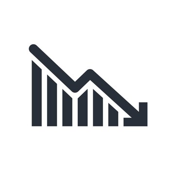 Chart down. Black vector icon isolated on white background.