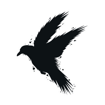 Crow with grunge effect isolated on white. Vector illustration.
