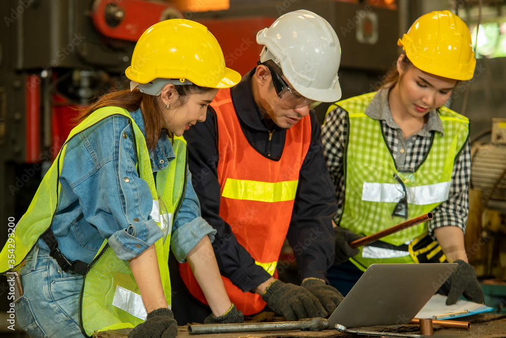Poster group of engineer workers in a factory,teamwork concept.