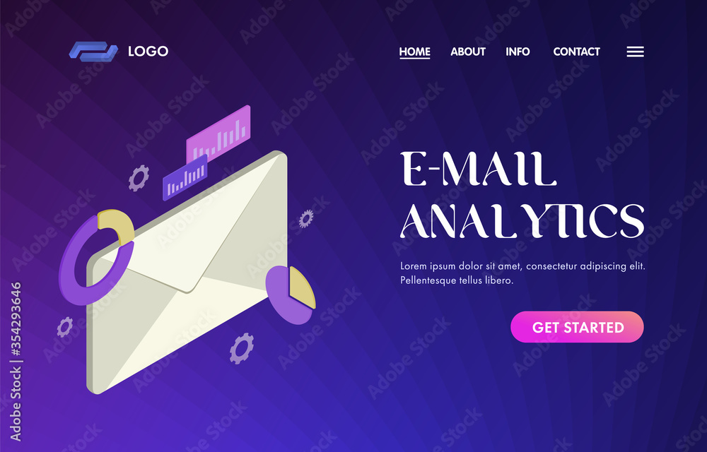 Poster e-mail analytics and advertising marketing service ui ux vector web template for website header, ban