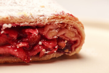 Freshly baked strudel with cherry and Apple. Cherry strudel. Apple strudel. Fresh pastry