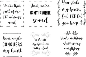 Set of Love Quotes Sayings for Valentine's day.  Romantic feeling between man and woman