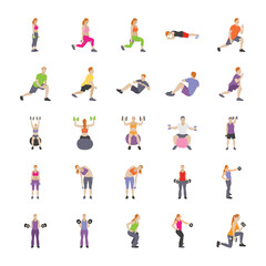 Fototapeta na wymiar Human Exercises Flat Icons 