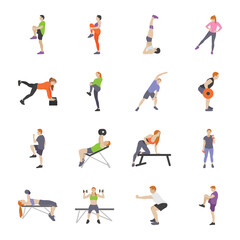 Fototapeta na wymiar Workout and Fitness Games Flat Icons