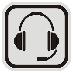 headphones with microphone, black vector icon at grayand black frame	