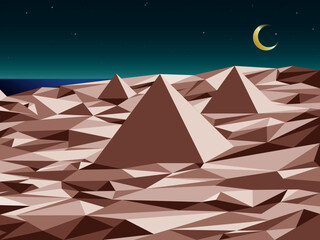 Wonderful pyramid landscape at night under the moon and starry sky