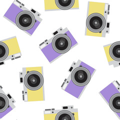 purple and yellow black retro camera pattern seamless vintage photo hipster vector - 354298479