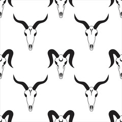 black and white goat skulls gothic on a white background seamless pattern demon skeleton Satan vector - 354298494