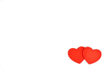 Red hearts on white background with copyspace/space for text