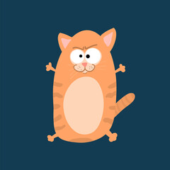 Cute funny cat spread its legs to the sides, in cartoon style, doodle for children's textiles, t-shirts or postcards.