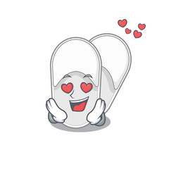 Romantic hotel slippers cartoon character has a falling in love eyes