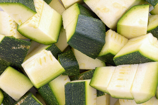 Close Up/macro Of Chopped Up Courgette