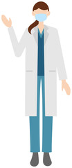 Vector image of a female doctor in in the white coat with a mask