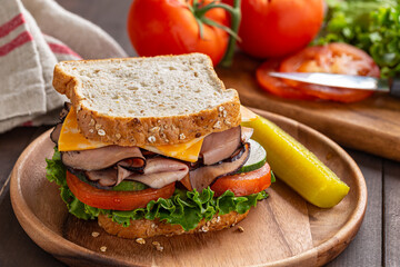 Ham and Cheese Sandwich With Lettuce and Tomato