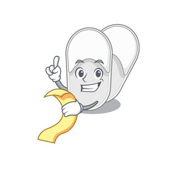 hotel slippers mascot character style with a menu on his hand