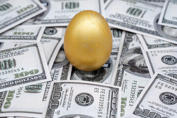 Golden egg isolated on dollar bank note background