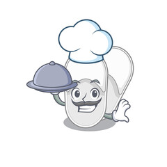 mascot design of hotel slippers chef serving food on tray