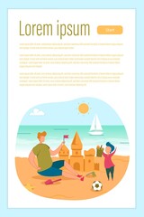 Happy Dad Son Have Fun on Beach Webpage Banner