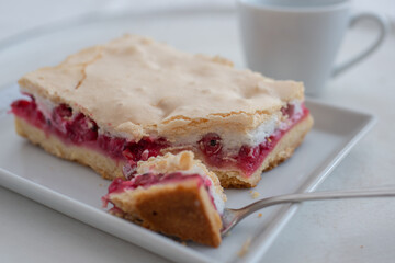 Delicious home made tart with red currants and meringue