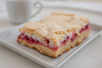 Delicious home made tart with red currants and meringue