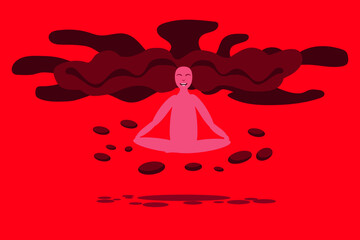 Woman meditation and relaxing. Girl's hair develops in weightlessness.