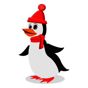 Penguin cartoon character in a hat and scarf.